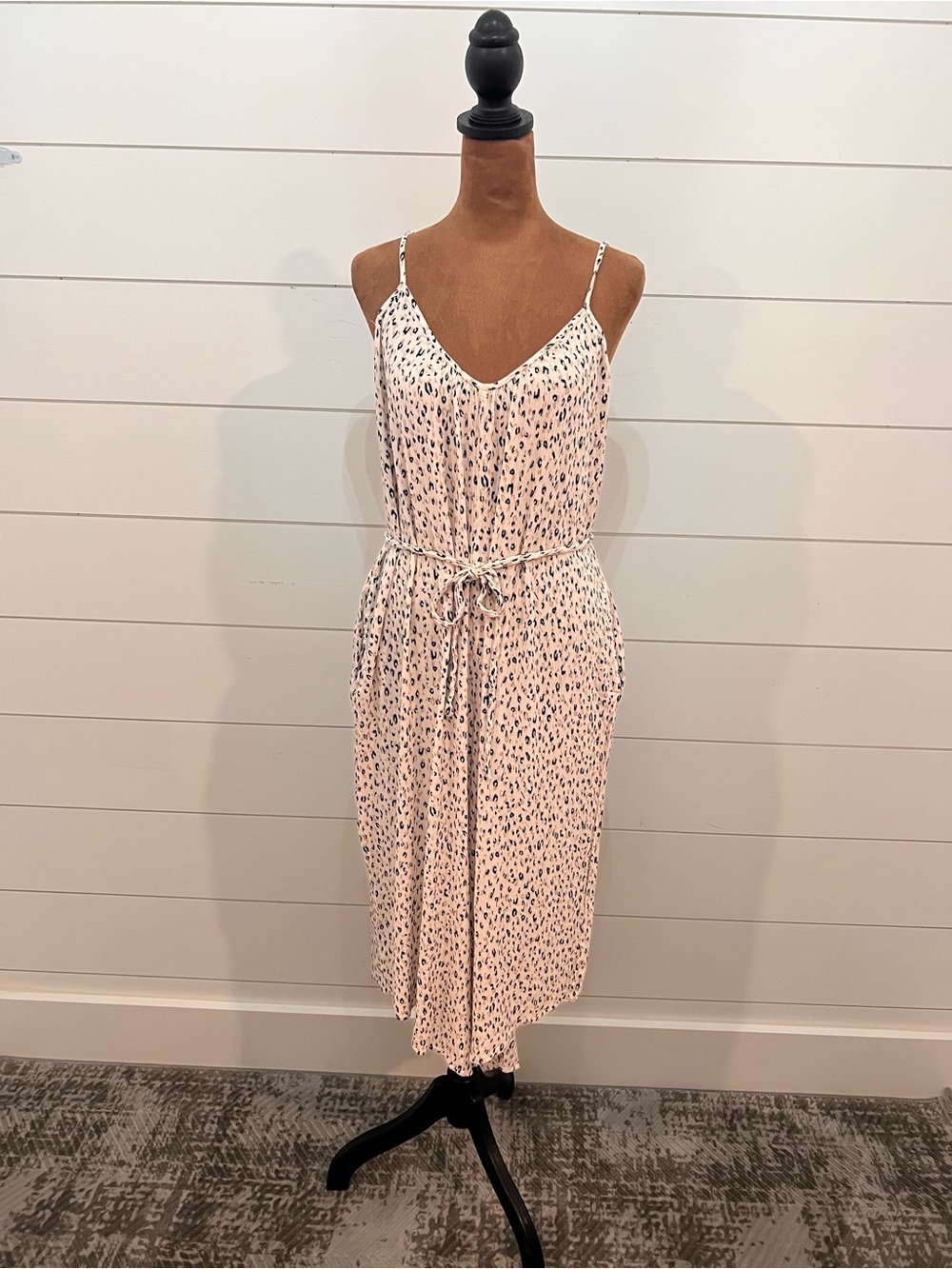 Spotted V-Neck Tie-Waist Midi Romper - Pink